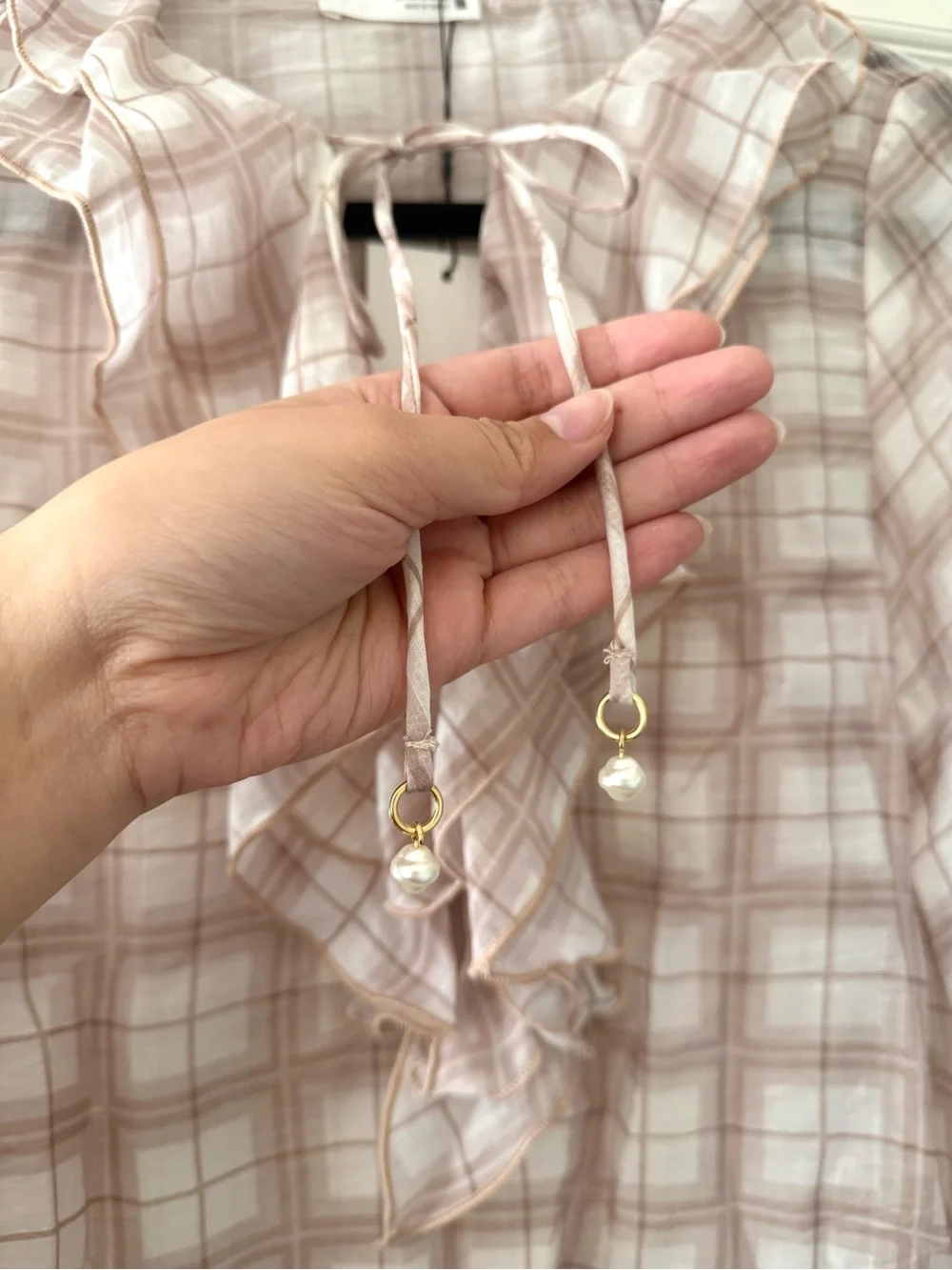 BNWT Zara Muted Pink Plaid Ruffle Blouse
